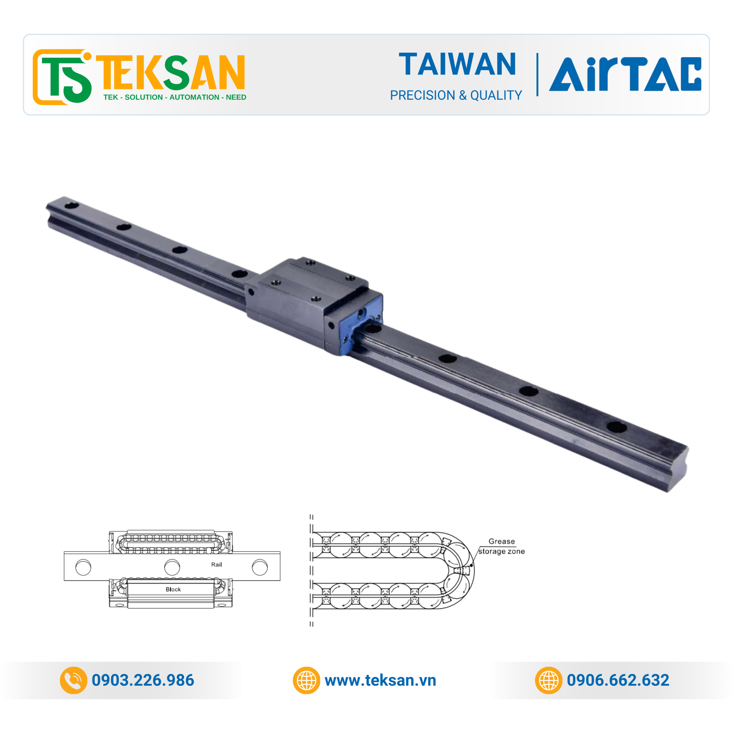 LSQH Series Caged Ball Type Linear Guide (2) LSQH15HN Thanh Trượt Dẫn Hướng Có Vòng Đệm Cách Bi AirTAC (Caged Ball Type Linear Guide) | Linear Guide Airtac Chính Hãng - Ảnh 1