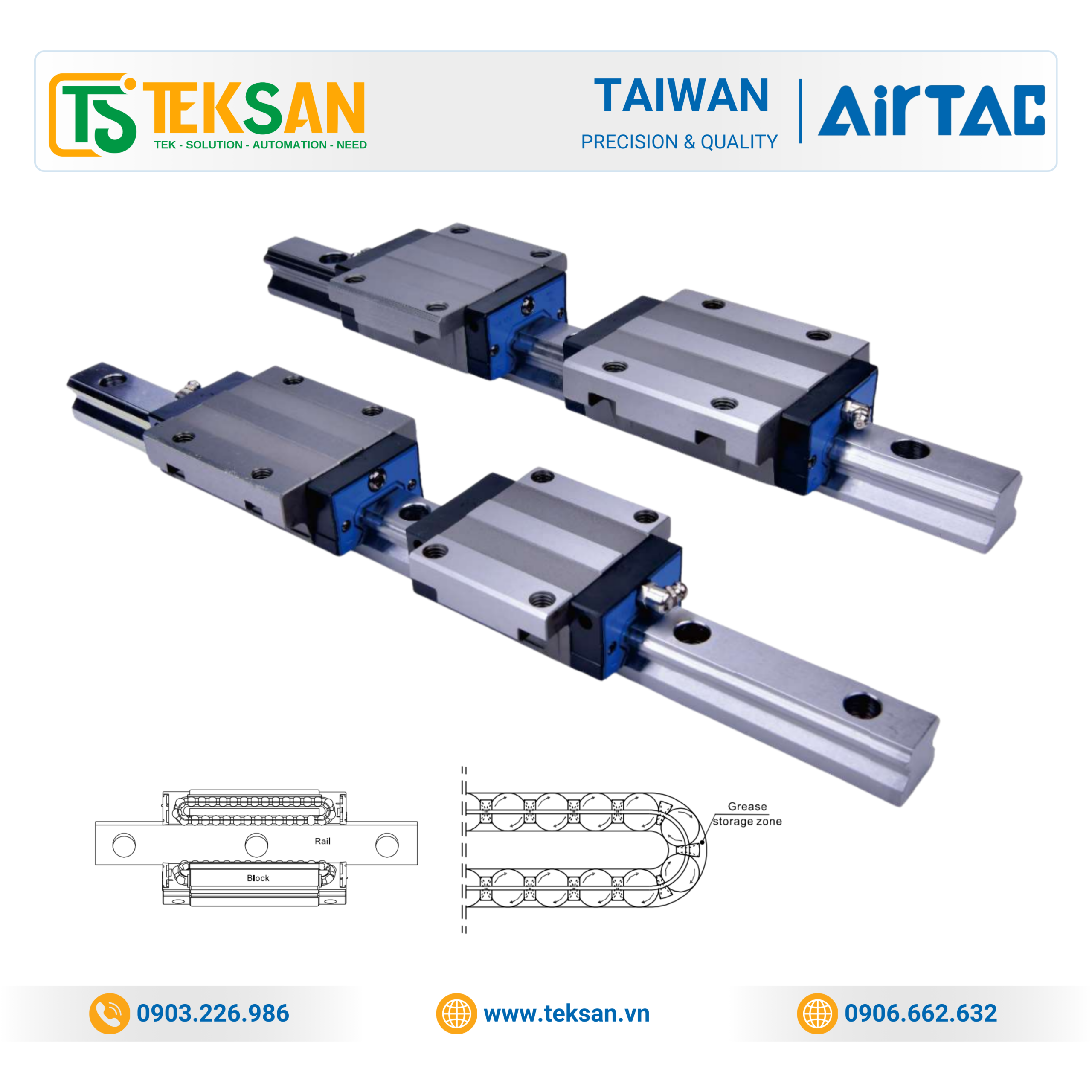 LSQH Series Caged Ball Type Linear Guide LSQH25F1N Thanh Trượt Dẫn Hướng Có Vòng Đệm Cách Bi AirTAC (Caged Ball Type Linear Guide) | Linear Guide Airtac Chính Hãng - Ảnh 1